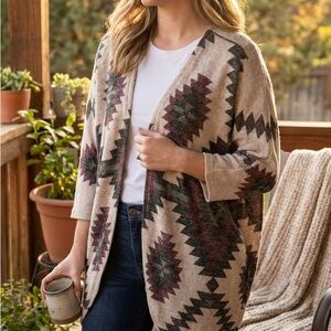 Boutique Aztec Open-Front Cardigan